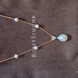 Ross Simons 20” Cultured Pearl and Diamond Accent Necklace 14K Gold Delicate